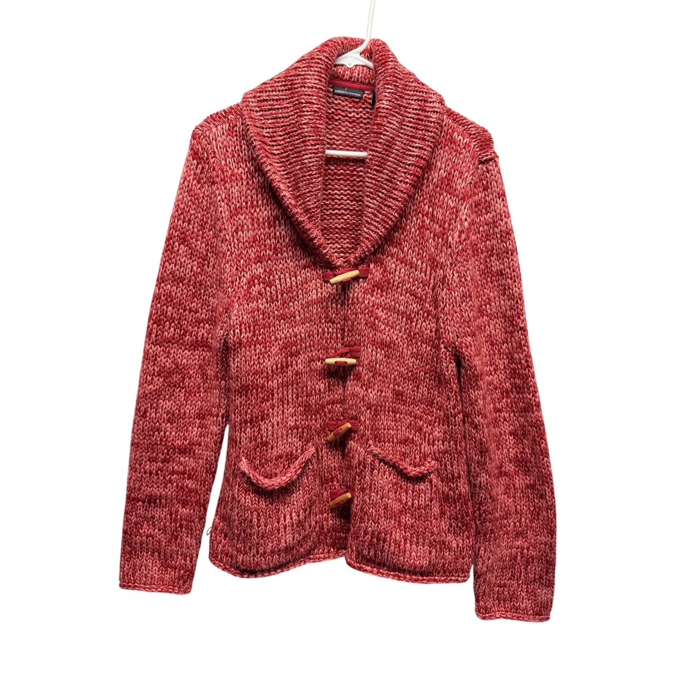 Moda International Red Marled Chunky Knit Toggle Cardigan Shawl Collar XL Womens